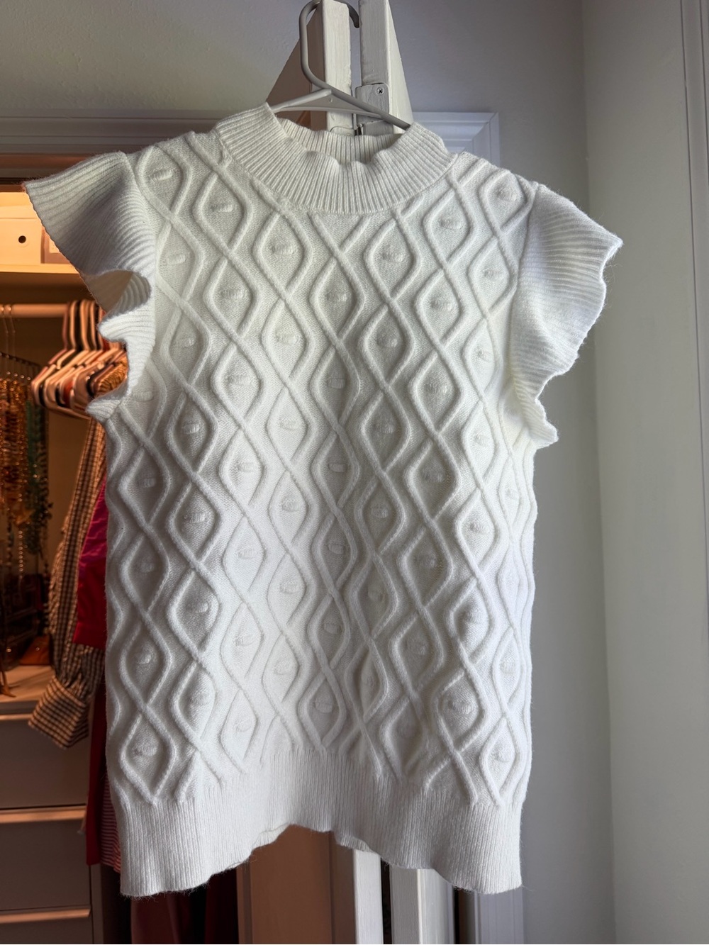 White Cable Knit Mock Neck Sleeveless Sweater